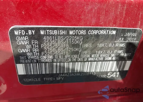 2019 Mitsubishi Outlander Es из США, поврежденный, VIN JA4AZ3A3XKZ006112